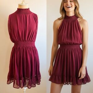 Altar'd State Wine Red Smocked Halter Mini Dress